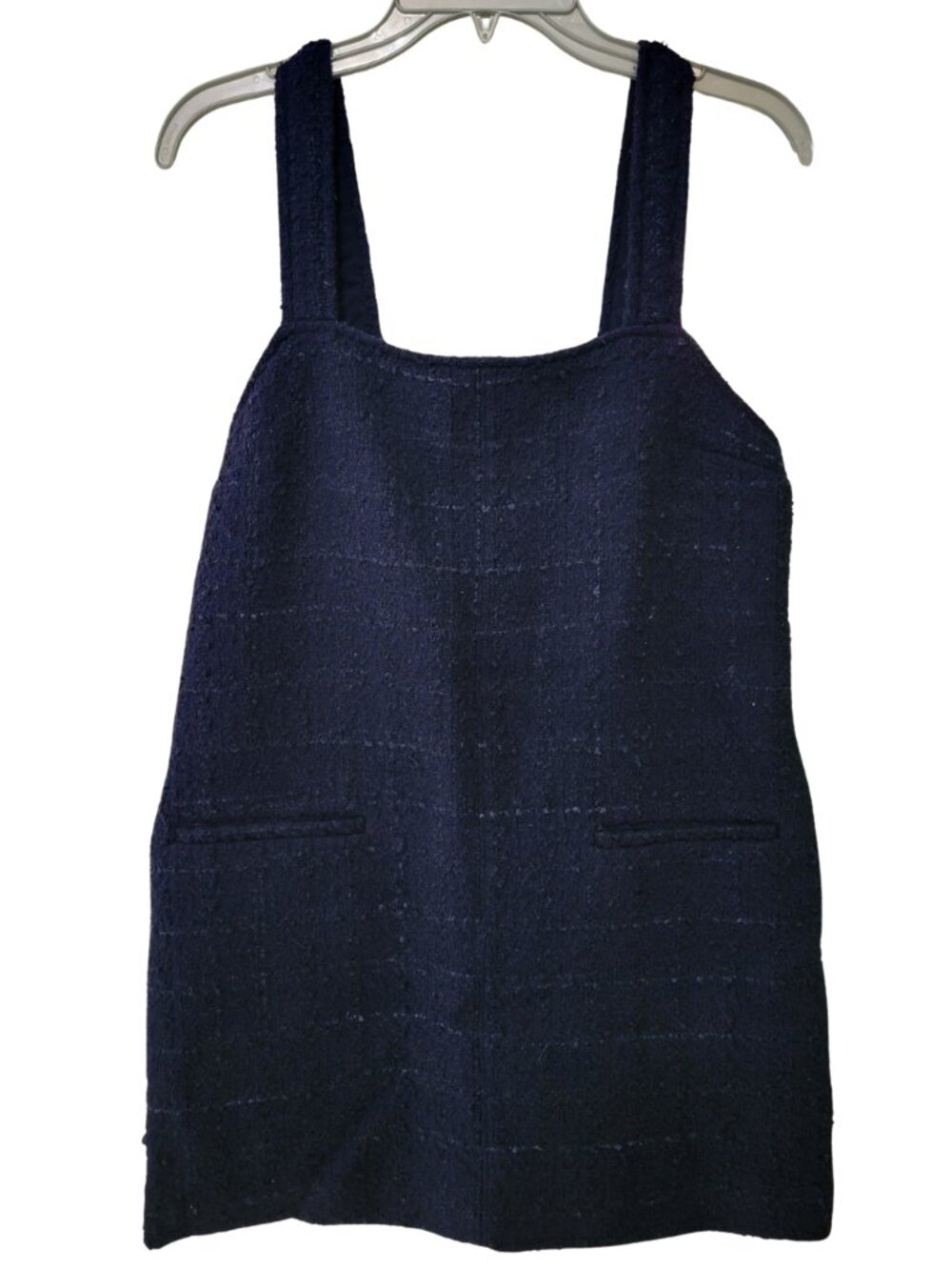 Abercrombie & Fitch Navy Tweed Square Neck Pinafore Mini Dress | Medium